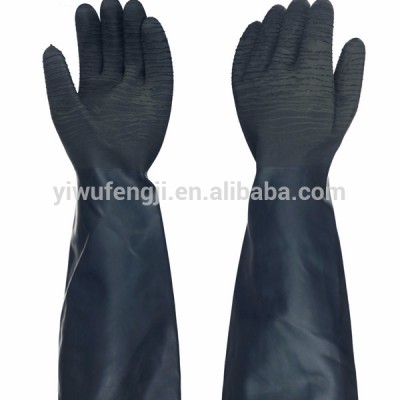 18" chemical resistant black latex gloves/rubber working gloves